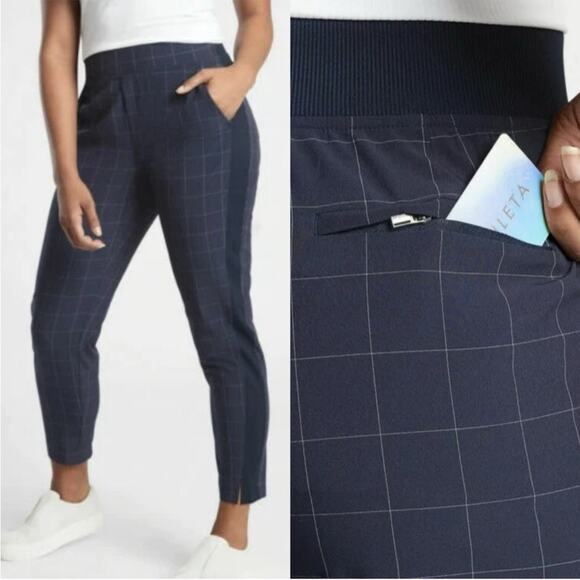 Athleta Plaid Brooklyn Ankle joggers navy blue 6 - Picture 3 of 12